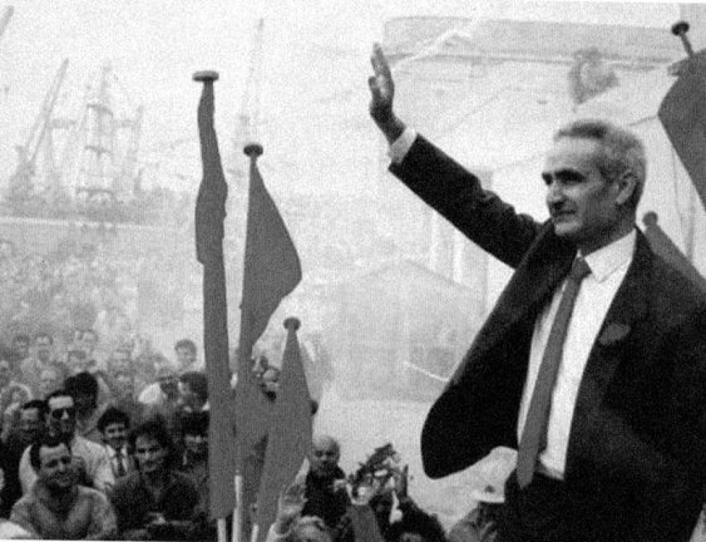 Karmenu Mifsud Bonnici addressing a mass meeting