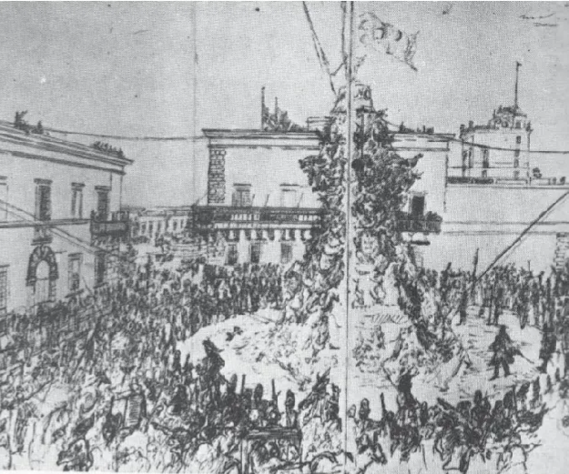 An early depiction of the Kukkanja taking place in front of the Grandmaster's Palace in Valletta