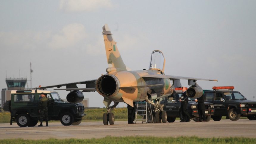 One of the Libyan Mirage fighter jets at the Luqa Airstrip