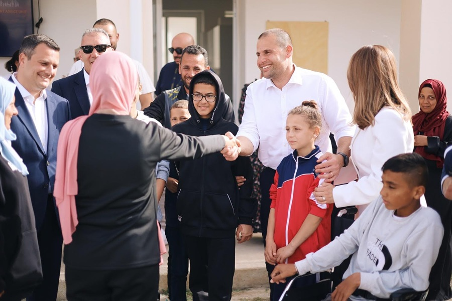 Maltese Prime Minister Robert Abela welcoming Palestinian children to Malta