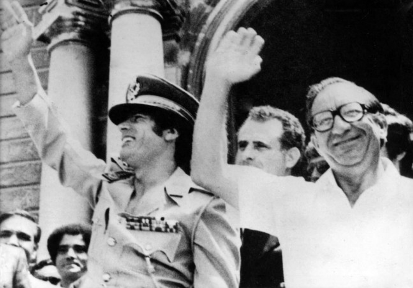 Dom Mintoff and Muammar Gaddafi at Castille